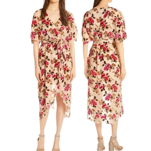Alice + Olivia Dresses & Skirts - Alice and Olivia Clarine Burnout Velvet Floral Wrap Midi Dress Wedding Cocktail
